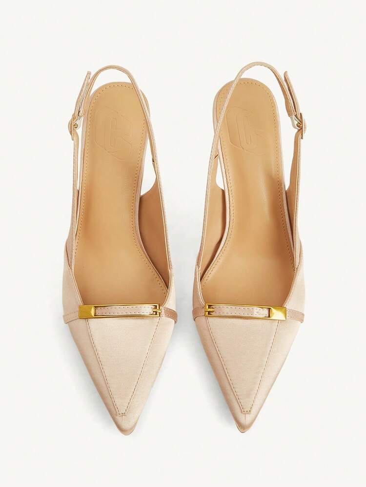 CUCCOO CHICEST Women's Fashionable Apricot Basic Elegant Metal Decor High Heel Pumps