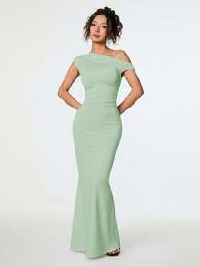 SHEIN PETITE Trang phục mùa hè, trang phục hẹn hò và du lịch hàng ngày, trang phục dự tiệc, trang phục mặc trong thanh lịch dành cho nữ, trang phục đi chơi, đầm đuôi cá dài lệch vai bất đối xứng, trang phục đi club cho nữ, trang phục hẹn hò, đầm dự tiệc. - Màu xanh Bạc hà - Xem 5