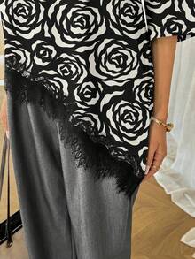 EMERY ROSE Áo thun nữ màu trơn, vạt áo bất đối xứng, phối ren, kiểu dáng thường ngày, đa năng, thích hợp mặc đi nghỉ mát, hè, xuân, nghỉ xuân và nhiều dịp khác, bao gồm váy đi biển, áo sơ mi thường ngày, áo khoác ngoài và áo mùa hè. - Nhiều màu - Xem 3