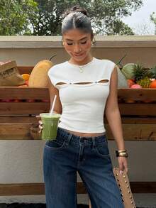 SHEIN Muchic Summer Casual Button Hollow Knit Top - White - View 5
