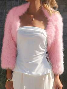 Sydney Algeri Sexy & Cute White Christmas Faux Fur Shawl Jacket, Autumn/Winter - Baby Pink - View 3