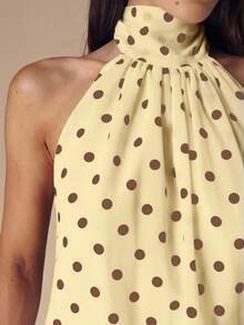 SHEIN BAE Áo croptop hở lưng cổ yếm chấm bi đen trắng gợi cảm, thích hợp cho các lễ hội âm nhạc, kỳ nghỉ. - Màu vàng - Xem 6