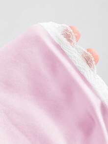 Elamini 女士春夏白色法式浪漫蕾丝拼接V领系带衬衫 - 粉色 - 查看 5