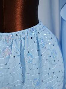 SaltGleam SaltGleam Women's Sexy Vacation Chiffon Top And Beaded Mini Slit Skirt 2 Pieces Set - Blue - View 6