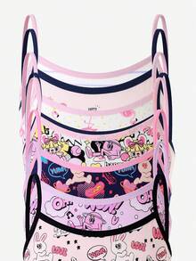 SHEIN 5pcs Berbagai Macam Atasan Camisole Katun Nyaman Motif Flamingo Lucu Gaya Hip-Hop untuk Liburan Anak Perempuan Remaja - MultiWarna - View 6
