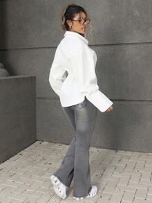 Rayane Ketlyn 女式蓝色束腰 Y2K Baddie 街头服饰 2000 年代风格休闲通勤返校长袖衬衫 - 白色 - 查看 4