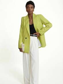 Aveloria Modichic Solid Color Shawl Neck Minimalist Design Double Breasted Lapel Neck Blazer - Green - View 6