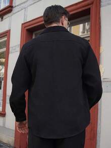 LEOGASHI LEOGASHI Men's Solid Color Casual Long Sleeve Shirt, Fall - Black - View 2