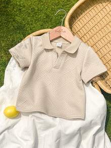 SHEIN Baby Boy Casual Comfortable Versatile All-Match Pullover Top, Unique Textured Fabric - Apricot - View 3