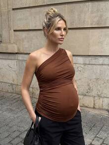 MaterniWear Maternity Casual Solid Color Sleeveless Fitted Tank Top, Summer - Rust Brown - View 6