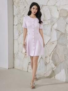 Heiryn Women's Solid Color Minimalist Sexy Daily Button Decor Short Sleeve Mini Dress,Summer Dresses For Golf White - Pink - View 5