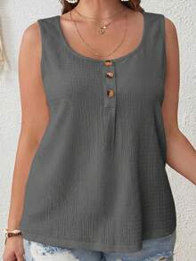 SHEIN VCAY Plus Size Women Solid Color Casual Versatile Daily Wear Top - Grey - View 6