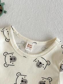 Cozy Pixies 2pcs Baby Boy Truck Pattern Knit Soft Round Neck Short Sleeve Pullover Top And Solid Color Elastic Waist Shorts Set - Multicolor - View 6