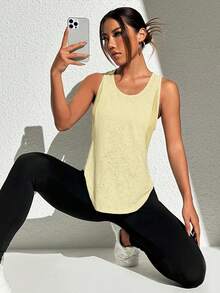 Seamluxe SHEIN Sport Top deportivo de malla sin mangas amarillo claro versátil y casual para yoga - Amarillo - Ver 4