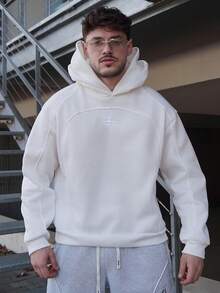 LEOGASHI LEOGASHI Men's Casual Double-Hooded Patchwork Hoodie,Streetwear,Baggy,Graphic,Matching,Friends,I Love My Boyfriend,Street Style,Couples,Structural Design, Embroidered Pattern,Double Hat - White - View 6