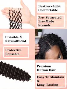 Boho Braids Feather Crochet Human Hair Body Wave Human Hair Extensions Pre Separated Knotless Handmade Bundles Crochet Hair For Braiding Pre Looped 16-22Inch Natural Black - Natural Black - View 5