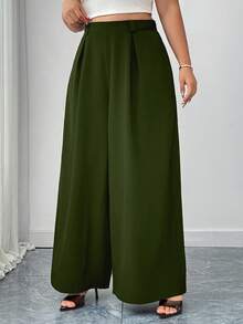 Elenzga Bequeme Hose mit elastischem Bund und weitem Bein, schwarz, geeignet für Büro und Alltag, Bestseller für Frühling, Sommer und Herbst, Große Größen - Armeegrün - Übersicht 1
