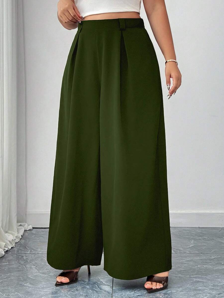 Elenzga Bequeme Hose mit elastischem Bund und weitem Bein, schwarz, geeignet für Büro und Alltag, Bestseller für Frühling, Sommer und Herbst, Große Größen - Armeegrün - Übersicht 1