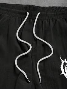 GymBeat 男士哥特风印花运动裤 - 黑色 - 查看 4