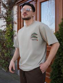 LEOGASHI LEOGASHI Zrgoth 男士休闲百搭简约日式仙鹤印花短袖T恤 - 綠色 - 查看 6