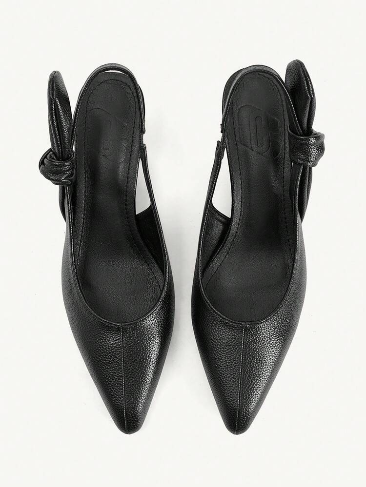 CUCCOO CHICEST Spring And Autumn New Product Black Bow Leather Pointed Slingback Thick Heel Fashion French Simple And Generous Premium Versatile Women's High Heel Shoes