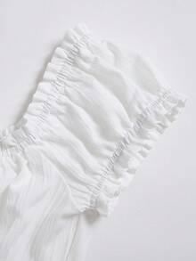 Elamini Tall Women's Summer Solid Color Ruffle Hem Tie Waist Short Sleeve Blouse - White - View 5