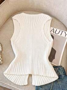 SHEIN Franclia Women's All-Match Minimalist Fashion Versatile Light Yellow V-Neck Elegant Lady Commuting Slim Fit Vest - White - View 2