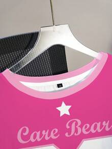 SHEIN X Care Bears 加大码夏季休闲卡通数字印花T恤 - 白色 - 查看 3