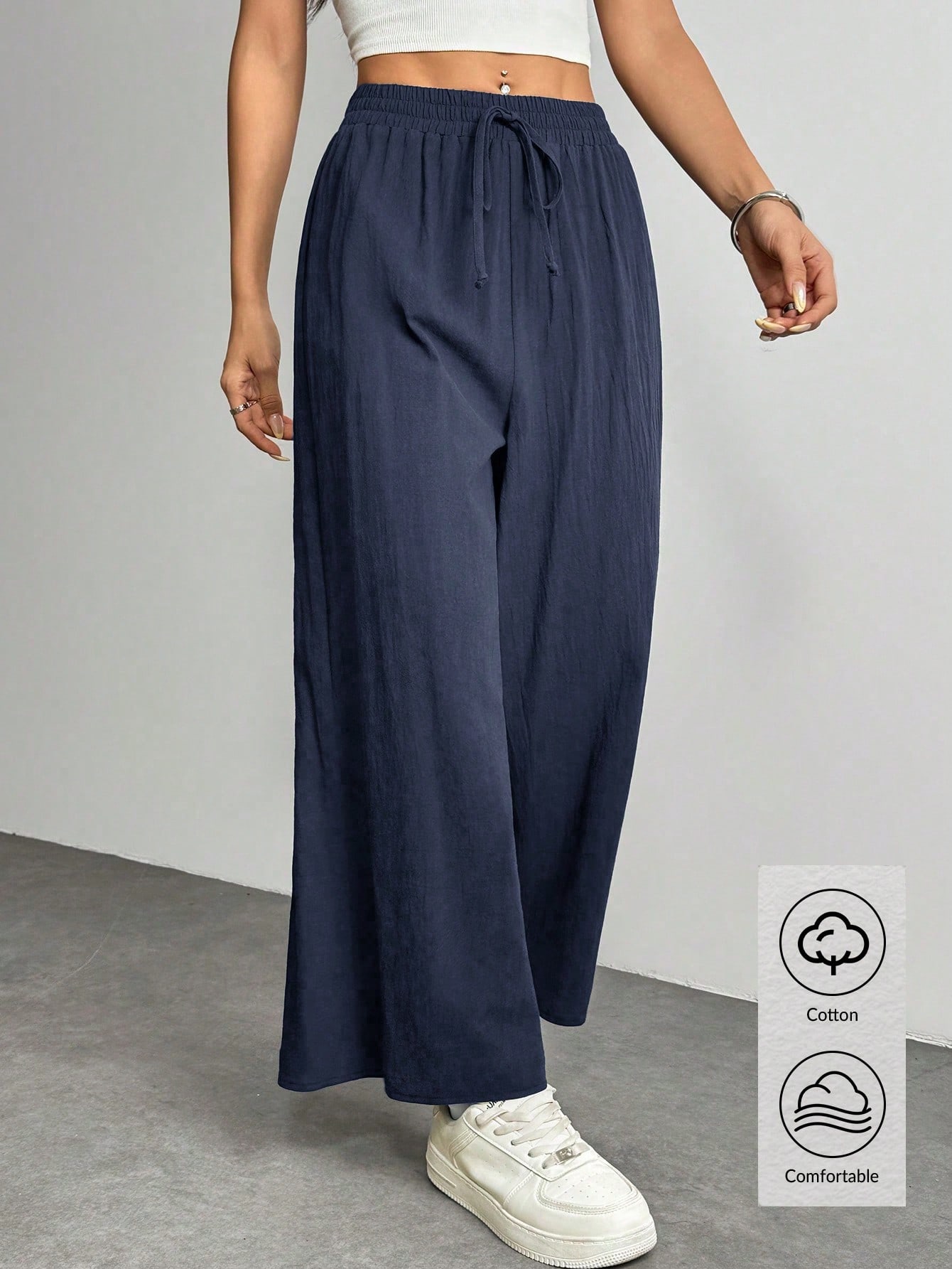 SHEIN PETITE بنطلون كاجوال من الكتان اللون الخاكي...