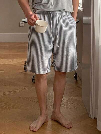 DAZY Men's Striped Elastic Waist Shorts, Casual Home Wear For Summer