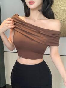 Top de tirantes finos y espalda descubierta de corte ceñido y corto en color marrón, adecuado para verano y primavera en estilo Y2K - Marrón 5 - Ver 4