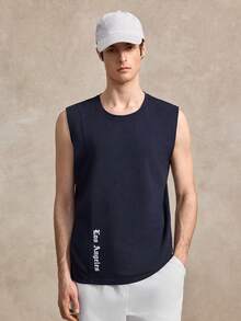 Courvante 男士字母印花圆领休闲宽松背心 - 藏蓝色 - 查看 9