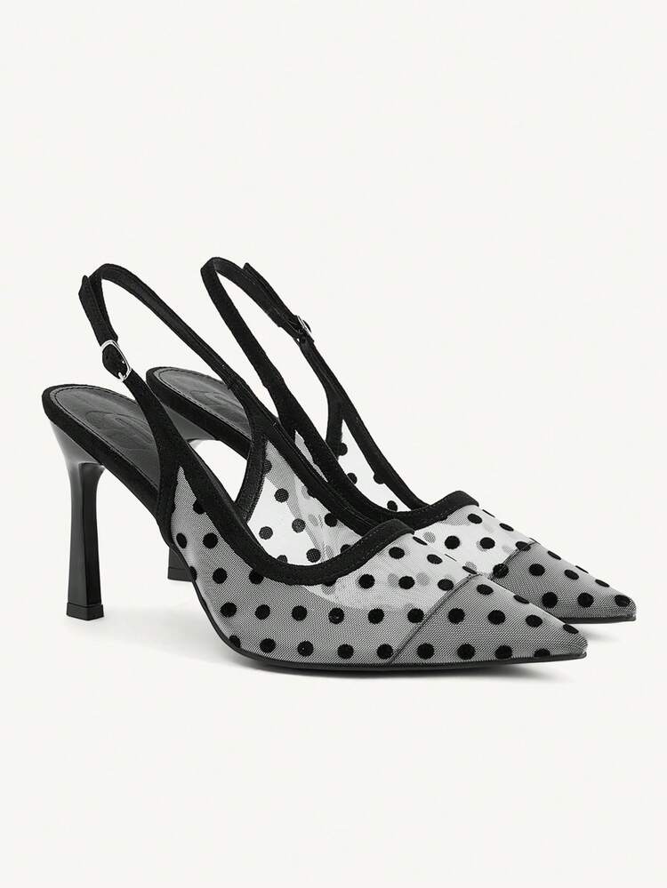 CUCCOO CHICEST Women Shoes Outdoor Women's Pointed Slender Heel Fleece Dot Decorative Mesh Fabric Fashion Comfortable Daily Party Banquet Buckle Shoes