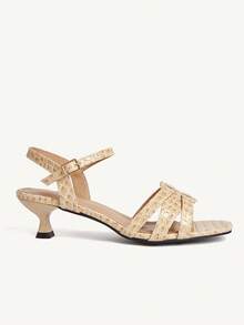 CUCCOO CHICEST New Summer Apricot Square Toe Pearl & Rhinestone Criss-Cross Strap Elegant Fashion Versatile Women High Heel Sandals Summer Shoes - Apricot - View 3