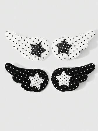 Anime 4 fermagli per capelli a forma di ala di stella, stile classico e versatile, in tessuto a pois bianco e nero, adatti per ragazze e donne per uso quotidiano e come regalo per le vacanze