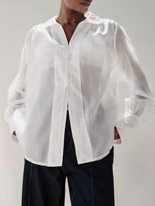Aveloria Modichic 宽松密扣装饰薄纱长袖衬衫 - 白色 - 查看 3
