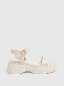 HighSole Round Toe Comfy Simple Platform Wedge Sandals For Women, Suitable For Summer Outfits Spring Shoes Spring Break Easter - Apricot - View 2