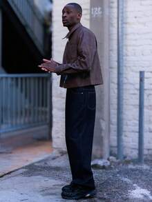 BelSigned BelSigned PAVTROS Manfinity Streetrush 男士街头风流行 INS 同款男士长袖夹克，男士休闲短款棕色拉链夹克，秋季，皮夹克，街头服饰，冬季夹克，圣诞节，男友礼物，摩卡色飞行员夹克，复古夹克，男士棕色夹克，短款拉链男士夹克 - 棕色 - 查看 6