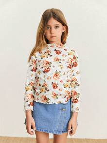 SHEIN 年輕女孩可愛的水洗柔軟牛仔裙褲,舒適休閒 - 淺色水洗藍 - 查看 3