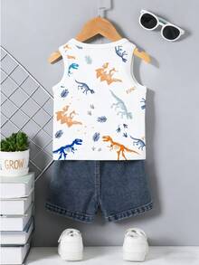 2pcs Baby Boy Outfit, Cute Casual Dinosaur Print Vest Top And Shorts Set, Suitable For Summer Outings - Multicolor - View 4