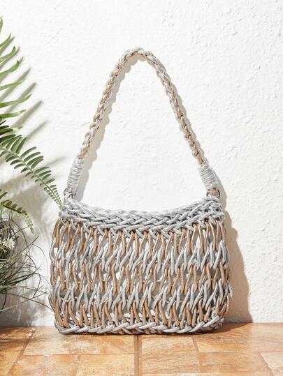 SHECARRY 女士手提包，时尚双色编织镂空单肩包。