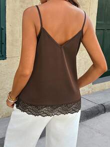 SHEIN Áo hai dây bầu ren viền, kiểu dáng thường ngày, đa năng, thích hợp mặc hàng ngày. - màu nâu - Xem 2