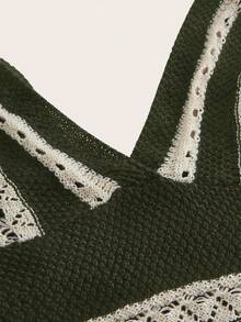 SHEIN PETITE Large Size Spring And Autumn Holiday Crochet Long Sweater Dress - Army Green - View 11