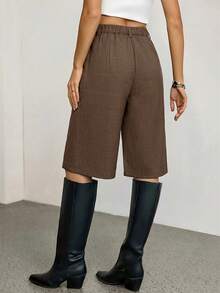 SHEIN Tall Spring Simple Commuting Gray Bermuda Women Shorts Suit - Brown - View 2
