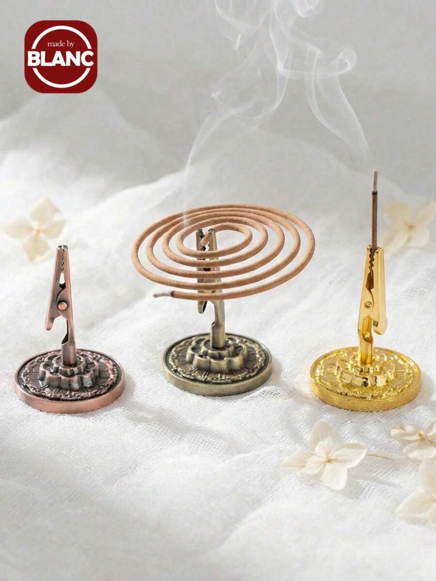 Madebyblanc 3件套莲花香炉，中式禅意新款合金莲花香架，带夹子，适用于条状香、盘状香、檀香等天然香，多功能香盘及香架配件，室内香薰炉，适用于家庭冥想室、瑜伽馆、俱乐部、茶室等场所，非常适合瑜伽冥想、阅读禅修、茶歇、沐浴等场合，高品质禅意香炉，适合日常使用，是乔迁、生日和商务馈赠的理想之选。 - 彩色 - 查看 1