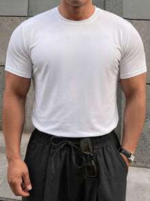 DAZY Plus Size Men's Solid White Crew Neck Short Sleeve T-Shirt, Summer - White - View 5