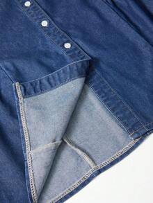 GlowEve Women's Single-Breasted Ruffle Hem Casual Denim Skirt - Blue - View 3