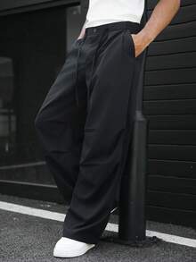 Manfinity Homme 男士休闲新款黑色直筒裤，适合日常穿着，四季皆宜，ins风，休闲长裤，摄影必备，送给男友/老公的绝佳礼物，男士休闲 - 黑色 - 查看 6