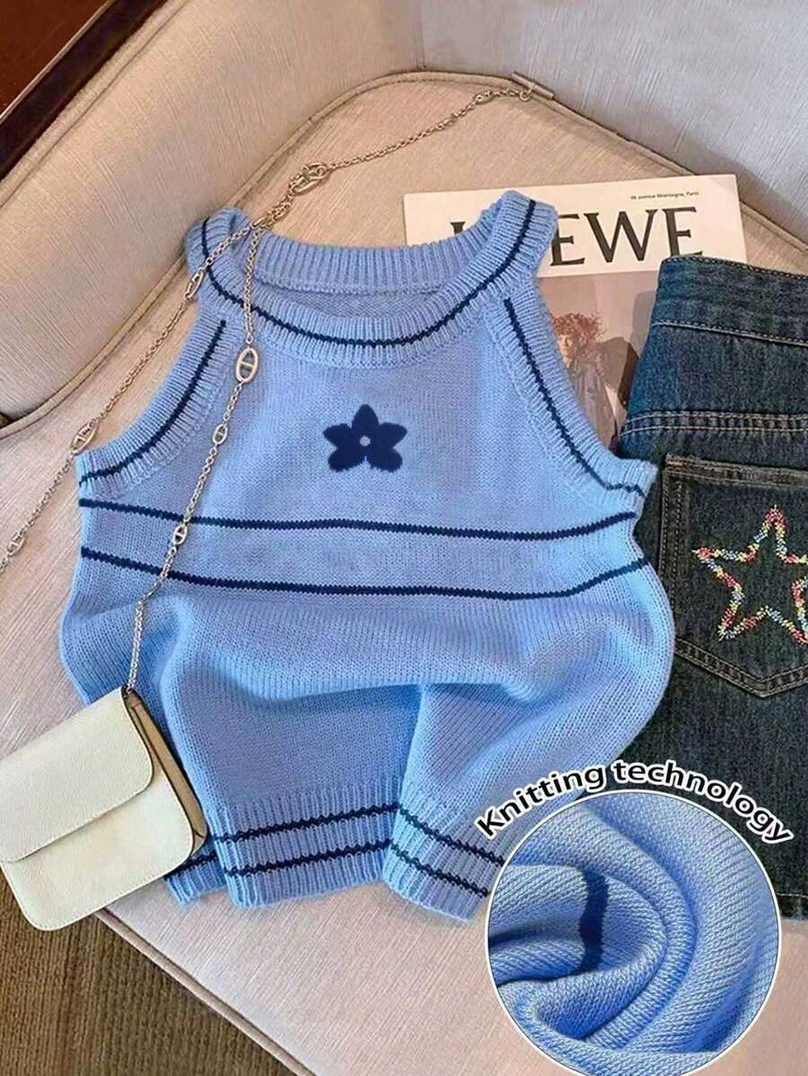 Resyla Women's Casual Floral Pattern Halter Neck Knit Top, Summer - Multicolor - View 1