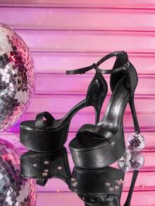 CUCCOO LuxiPop Giày sandal cao gót đế xuồng chống thấm nước dành cho nữ, quai đơn màu đen, kiểu dáng gợi cảm cho các câu lạc bộ đêm. - màu đen - Xem 2